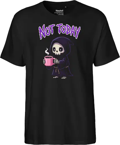 "Not Today" Pixel Art Grim Reaper - Cute Coffee Skeleton Tee