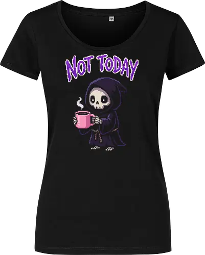 "Not Today" Pixel Art Grim Reaper - Cute Coffee Skeleton Tee