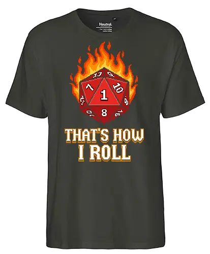 That's How I Roll - Critical Fail Pixel - d20, critical fail, tabletop gaming, natural 1, rpg humor, pixel art, 8-bit, gamer gift, dungeon master, fantasy gaming, nerd culture, dice lover, gaming pun, geeky shirt, retro gaming, flaming dice, unlucky, tabletop rpg, board game night, gaming meme, polyhedral dice - Fairtrade T-Shirt