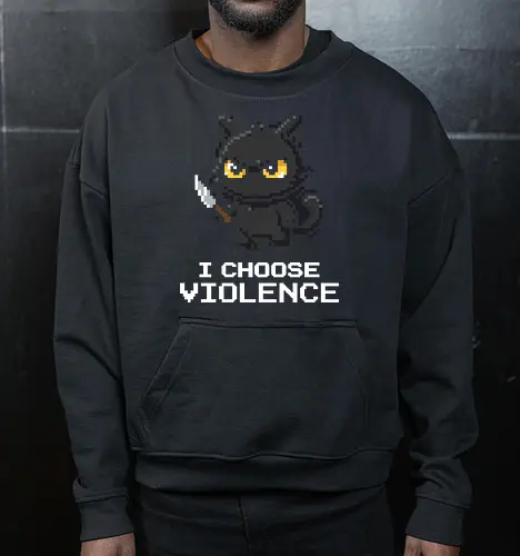 Mad Black Cat with Knife - Retro Pixel Art Horror Kitty