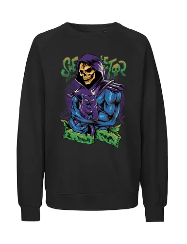 skull love cat  - master, skeletor, skeleton, skull, vintage, classic, cat, kitty, cat lover, pet, animal, movie, cartoon, 80s, 90s, popart - Fairtrade Sweatshirt