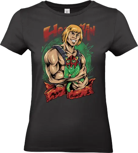 men love cat  - master, heman, skeleton, skull, vintage, classic, cat, kitty, cat lover, pet, animal, movie, cartoon, 80s, 90s, popart - Standard T-Shirt (Women)