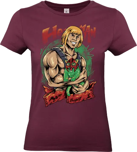 men love cat  - master, heman, skeleton, skull, vintage, classic, cat, kitty, cat lover, pet, animal, movie, cartoon, 80s, 90s, popart - Standard T-Shirt (Women)