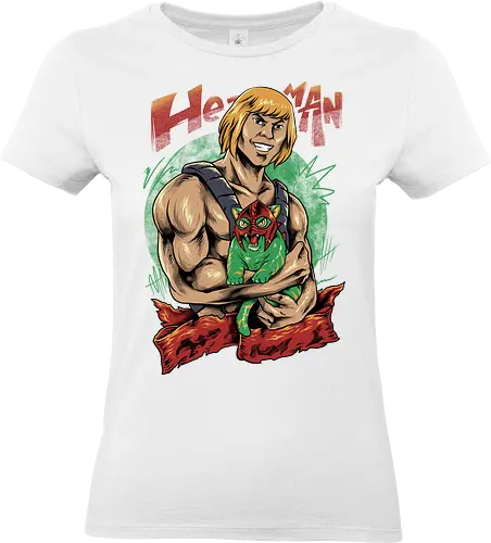 men love cat  - master, heman, skeleton, skull, vintage, classic, cat, kitty, cat lover, pet, animal, movie, cartoon, 80s, 90s, popart - Standard T-Shirt (Women)
