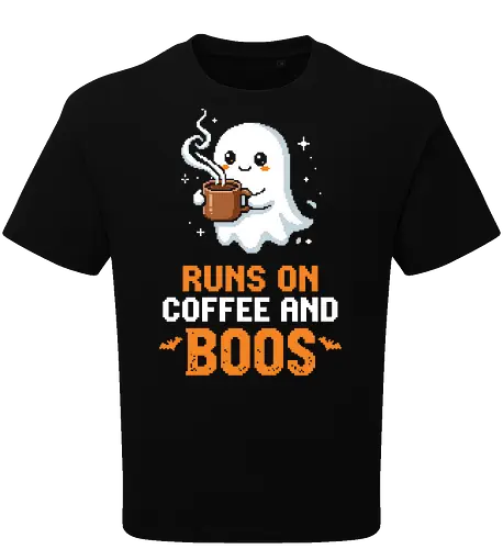 Runs On Boos - Cute Pixel Art Ghost Coffee Pun