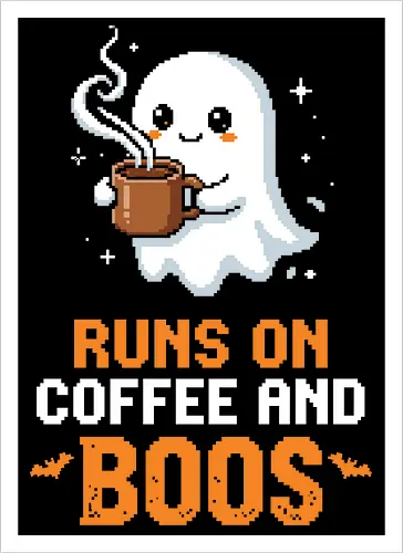 Runs On Boos - Cute Pixel Art Ghost Coffee Pun