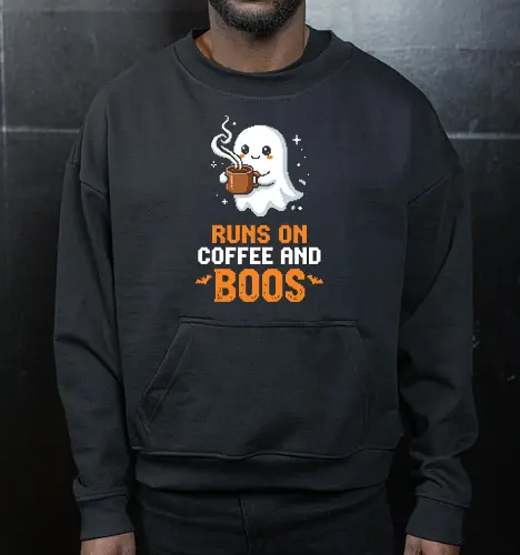 Runs On Boos - Cute Pixel Art Ghost Coffee Pun