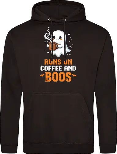 Runs On Boos - Cute Pixel Art Ghost Coffee Pun