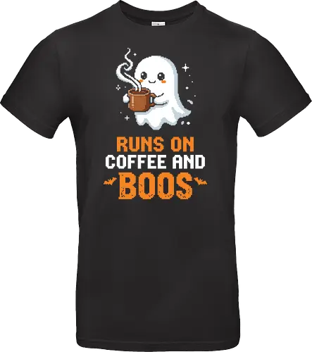 Runs On Boos - Cute Pixel Art Ghost Coffee Pun