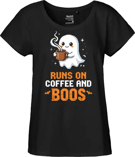 Runs On Boos - Cute Pixel Art Ghost Coffee Pun