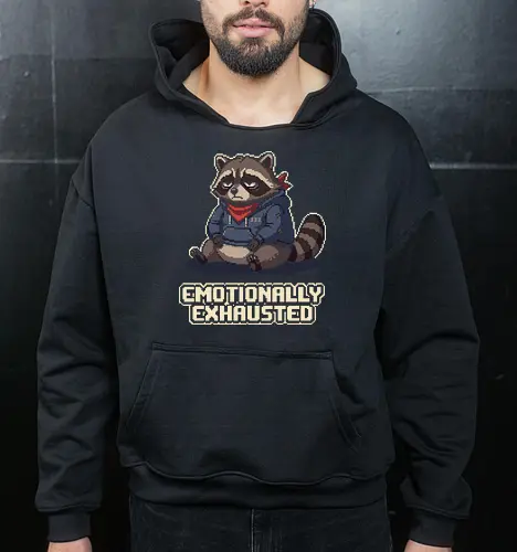 Emotionally Exhausted Raccoon - Retro Pixel Art Trash Panda