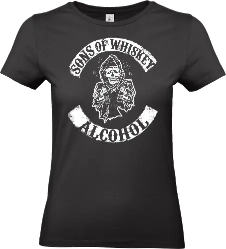 Whiskey-Bruderschaft - Reaper-Totenkopf Vintage Biker-Club-Stil  - Totenkopf Shirt, Vintage Biker Club, Biker T-Shirt, Reaper Print, Whiskey Shirt, alternativer Streetwear, dunkle Kleidung, Rock Shirt, Biker Stil, vintage schwarzes T-Shirt, Rock Geschenk, Kapuzentotenkopf, Underground Shirt, Biker-Patch-Stil, Heavy Metal Shirt - Standard T-Shirt (Women)