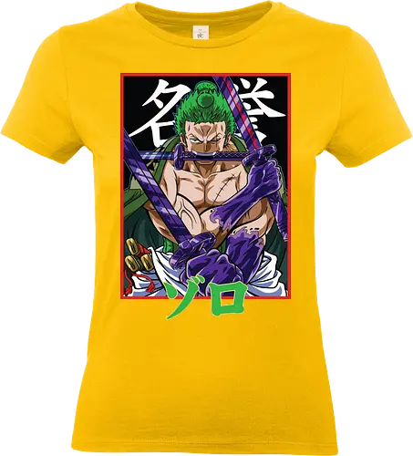 Drei-Klingen-Schwertkämpfer - Roronoa Zoro Shirt, pirate anime, drei Schwerter Santoryu, Geek Kleidung, Otaku Kultur, japanischer Streetwear, Samurai Ästhetik, Nerd Shirt, Geek Geschenk, Kanji Shirt, Zoro Schwertkämpfer, Anime Print - Standard T-Shirt (Women)