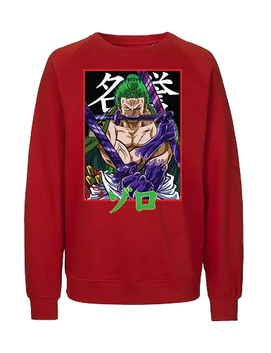 Drei-Klingen-Schwertkämpfer - Roronoa Zoro Shirt, pirate anime, drei Schwerter Santoryu, Geek Kleidung, Otaku Kultur, japanischer Streetwear, Samurai Ästhetik, Nerd Shirt, Geek Geschenk, Kanji Shirt, Zoro Schwertkämpfer, Anime Print - Fairtrade Sweatshirt