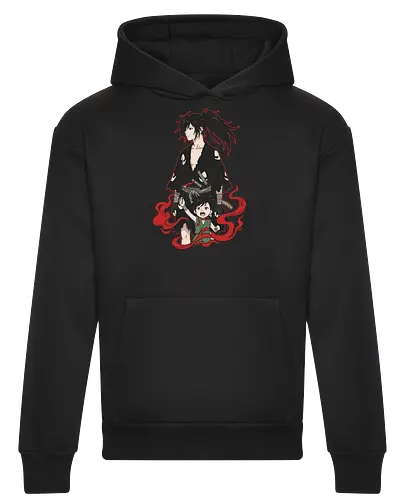 Momo Ayase, Ken (Okarun), & Mecha Blueprint Graphic