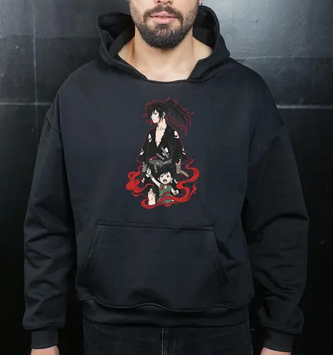 Momo Ayase, Ken (Okarun), & Mecha Blueprint Graphic