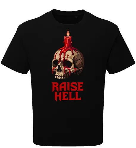 Raise Hell Gothic Skull - Melting Red Candle Pixel Art