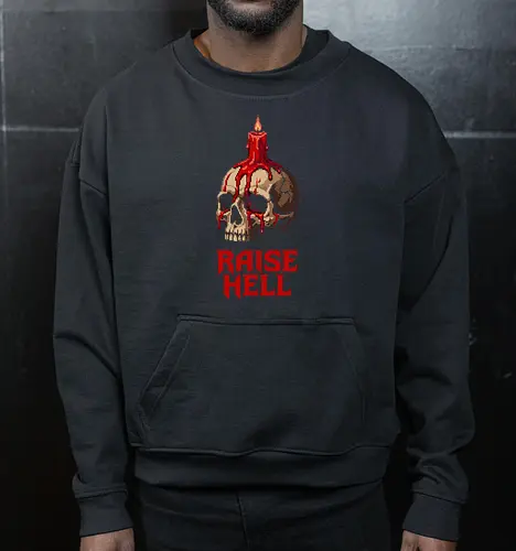 Raise Hell Gothic Skull - Melting Red Candle Pixel Art