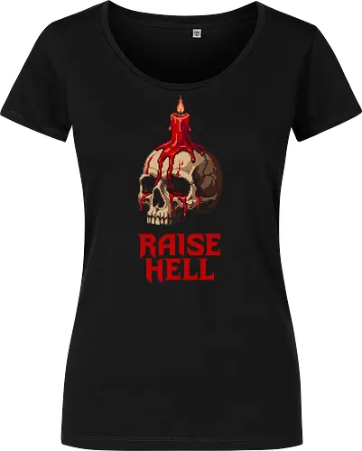 Raise Hell Gothic Skull - Melting Red Candle Pixel Art - raise hell, skull, candle, melting wax, pixel art, 8-bit, gothic, occult, dark art, spooky, horror, heavy metal, rebellious, edgy, macabre, halloween, retro gaming, punk, fantasy, skull art, satanic aesthetic, dark vibes, bones - Women T-Shirt