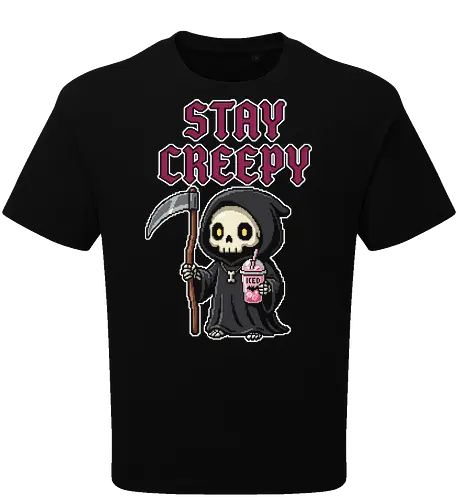 Stay Creepy - Kawaii Pixel Art Grim Reaper with Iced Coffee
