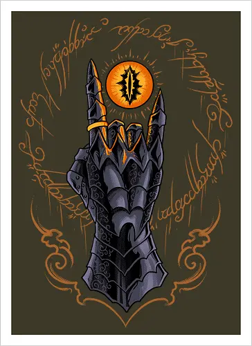 the cursed one - tlotr, hand, metalhead, metalhand, ring, evil, demon, knight, medieval, eyes, movie, legend - Artprint
