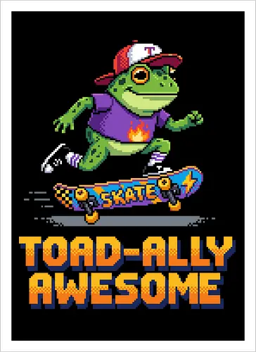 Toad-ally Awesome - Retro Pixel Art Skateboarding Toad Pun