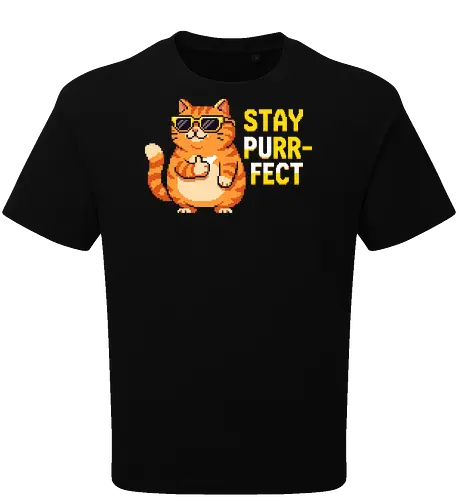 Stay Purr-fect - Retro Pixel Art Cool Orange Cat Tee