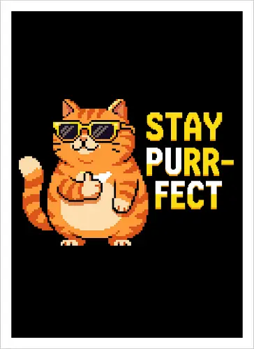 Stay Purr-fect - Retro Pixel Art Cool Orange Cat Tee