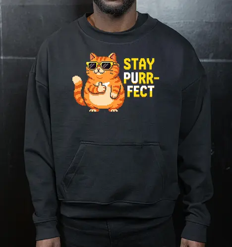 Stay Purr-fect - Retro Pixel Art Cool Orange Cat Tee