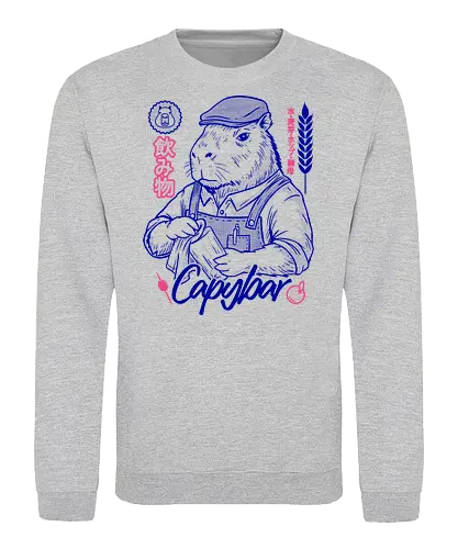 Capybar - capybar, capybara, barista, coffee, caffeine, cafe, animal, cute, funny, japan, japanese, aesthetic, vintage, retro, chill, calm, cozy, hipster, artisan, espresso, latte, illustration, ink, lineart, graphic, streetwear, design, culture, minimal, trendy - Sweatshirt
