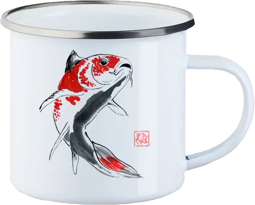 red koi - koi, fish, carp, sumie, japan - Enamel Mug