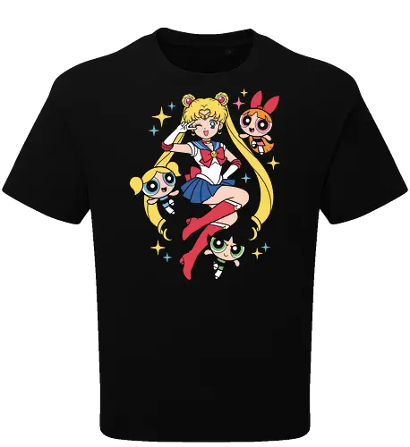 Magical Girl Power: 90s Anime & Cartoon Mashup Graphic