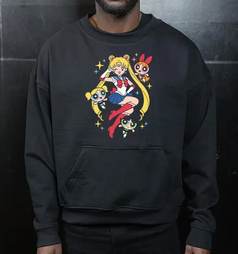 Magical Girl Power: 90s Anime & Cartoon Mashup Graphic