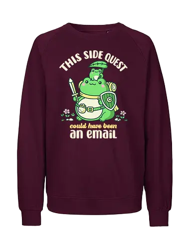 Side Quest Club - side quest, email, jokes, funny, cute frogs, adventure, rpg, Pen and Paper, gamer, gaming life - Fairtrade Sweatshirt