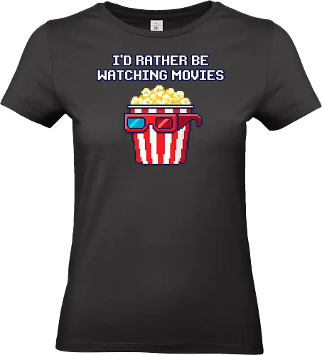 I'd Rather Be Watching Movies - Retro Popcorn Pixel Art - movie lover, cinephile, popcorn, 3D glasses, pixel art, 8-bit, retro, film buff, movie theater, cinema, funny, film student, movie night, geek, nerd, big screen, popcorn bucket, movie marathon, theater, vintage, gift, movie watcher, digital art, film fan, aesthetic - Standard T-Shirt (Women)