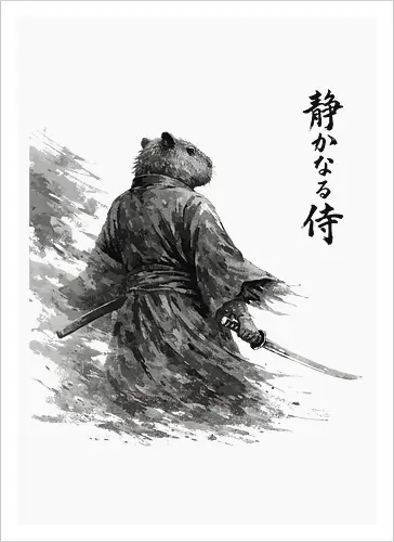 Dunkler Capybara Samurai Japanischer Tuschestil