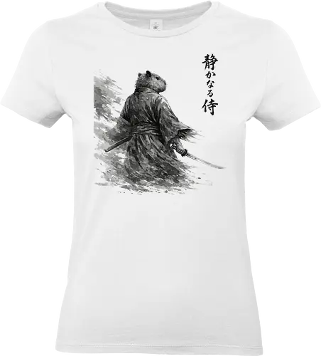 Dunkler Capybara Samurai Japanischer Tuschestil - dunkler capybara, samurai tuschekunst, japanischer krieger, capybara dunkel, sumi-e dunkel, moody japan kunst, capybara silhouette, tusche malerei, dramatischer samurai, nager krieger, vintage tusche, japanisches tier dunkel, capybara kunst, brush painting - Standard T-Shirt (Women)
