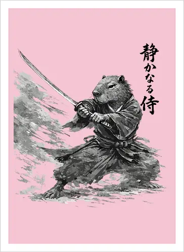 Capybara Samurai Bewegung Dynamische Tuschekunst - capybara dynamisch, samurai bewegung, japanische aktion, tier kämpft, capybara katana, tusche aktion, sumi-e dynamisch, witziger samurai, capybara lustig, nager kämpfer, japanische bewegung, vintage aktion, tier kunst, japan tier - Artprint