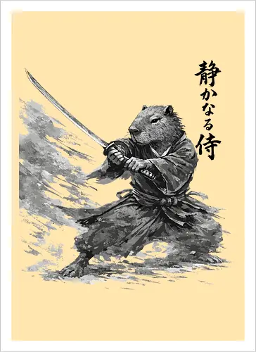 Capybara Samurai Bewegung Dynamische Tuschekunst - capybara dynamisch, samurai bewegung, japanische aktion, tier kämpft, capybara katana, tusche aktion, sumi-e dynamisch, witziger samurai, capybara lustig, nager kämpfer, japanische bewegung, vintage aktion, tier kunst, japan tier - Artprint