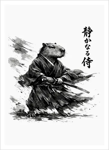 Capybara Samurai Rüstung Japanische Tuschekunst