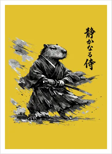 Capybara Samurai Rüstung Japanische Tuschekunst - capybara rüstung, samurai rüstung, japanischer kämpfer, tier in rüstung, sumi-e rüstung, capybara gepanzert, vintage krieger, tusche samurai, japanische rüstung, nager samurai, capybara stark, tier krieger, japan krieger kunst, vintage japan - Artprint