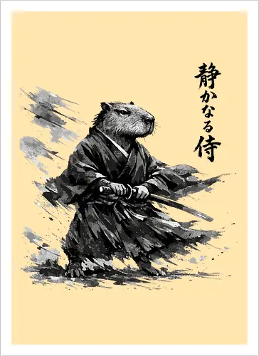 Capybara Samurai Rüstung Japanische Tuschekunst
