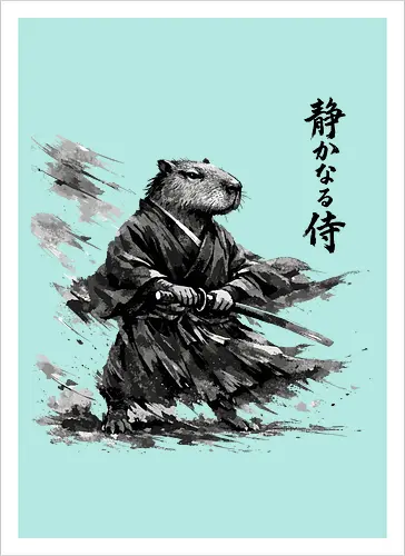 Capybara Samurai Rüstung Japanische Tuschekunst - capybara rüstung, samurai rüstung, japanischer kämpfer, tier in rüstung, sumi-e rüstung, capybara gepanzert, vintage krieger, tusche samurai, japanische rüstung, nager samurai, capybara stark, tier krieger, japan krieger kunst, vintage japan - Artprint