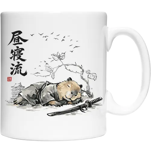 Schlafender Capybara Samurai Zen Tuschezeichnung