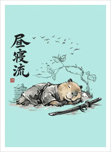 Schlafender Capybara Samurai Zen Tuschezeichnung