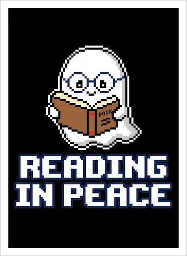 Reading In Peace - Funny Pixel Art Ghost Book Lover