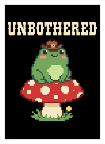 Unbothered Cowboy Frog on Mushroom - Cute Pixel Art