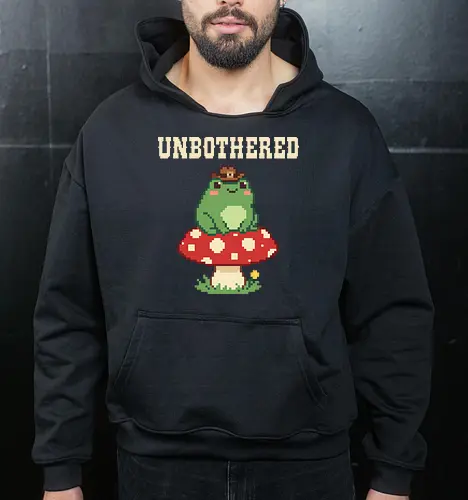 Unbothered Cowboy Frog on Mushroom - Cute Pixel Art