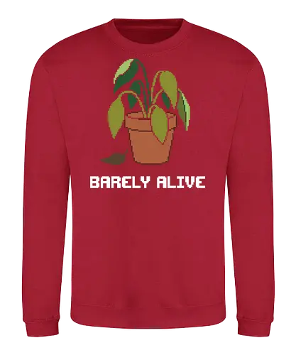 Sad Wilting Houseplant - Funny Plant Killer Pixel Art - houseplant, pixel art, dying plant, wilting plant, sad plant, plant killer, black thumb, funny plant, 8 bit, retro aesthetic, potted plant, indoor plant, bad gardener, plant mom, plant dad, tired, relatable humor, terracotta pot, dead plant, plant lover gift - Sweatshirt