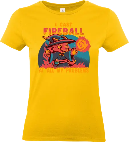 I Cast Fireball at all my problems - Pen and Paper, Kobold, d20, Würfel, d1, Würfelwurf, Tabletop, niedlich, trauriger Kobold, Feuerball, Zauber, Fantasy, Memes, Meme, lustig - Standard T-Shirt (Women)